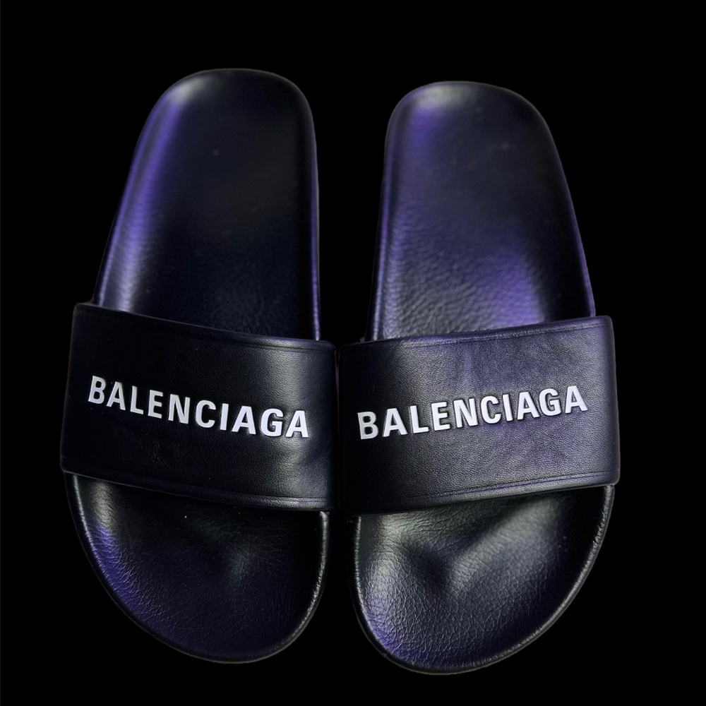 BALENCIAGA - Black Logo Slides